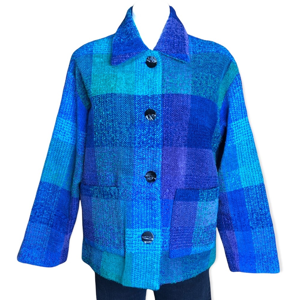 Blue Plaid Women's Button Jacket